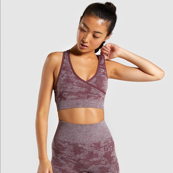 GYMSHARK Camo Seamless Sports Bra Berry XS-S - Picture 2 of 10